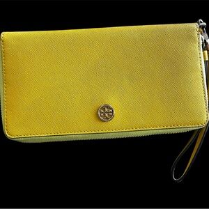 Tory Burch Yellow Leather Robinson Zip Around Wallet